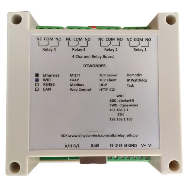 Modulo I/O Ethernet e Wi-Fi DT-R00X – 2, 4 o 8 Ingressi Digitali e  2, 4 o 8 Uscite Relè – Modbus TCP, MQTT, SNMP